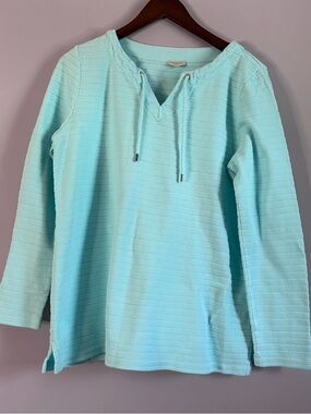 Talbots Long Sleeve Pullover Textured Top in Aqua Blue Size Medium